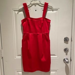 Express Red Satin Mini Dress Size 2 Corset Bodycon A-line Pockets Like NEW